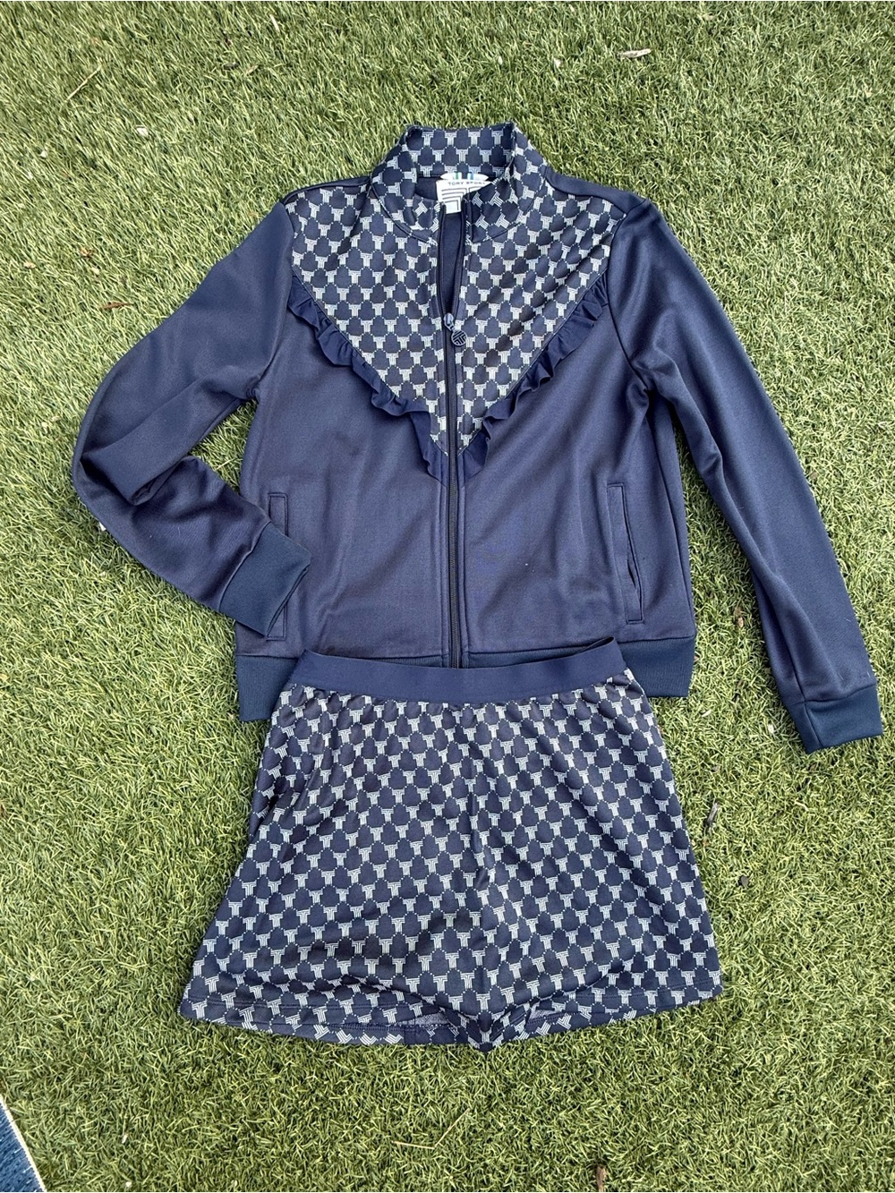 Tory Sport Navy Logo Print Track Jacket & Skirt Set Skirt M Jacket L